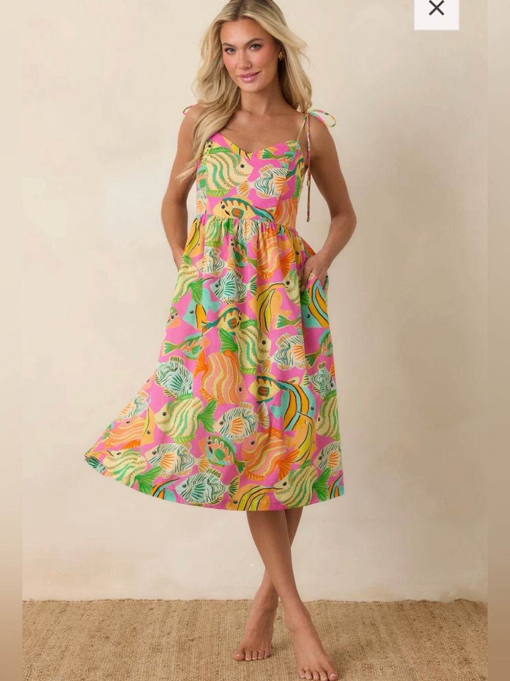 Paradisa Edgewater Fish Print Midi Dress NWT